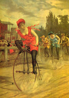 CPM* Cyclisme 1900 - Jeune Femme Coureuse Cycliste En Vélocipède En Tête Du Peloton;Freinage Spé-Imagerie Belle époque * - Cyclisme