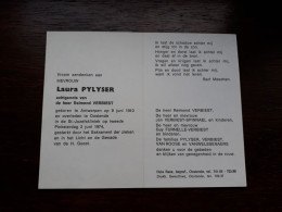 Laura Pylyser ° Antwerpen 1910 + Oostende 1974 X Reimond Verbiest (Fam: Van Roose-Vanwelssenaers-Spinnael-Furnelle) - Esquela