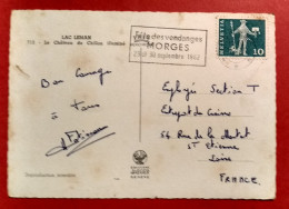 CH - SUISSE - MORGES  - Flamme 1962 FETES DES VENDANGES * Sur CPSM 712 Chateau De Chillon Illuminé - Postage Meters