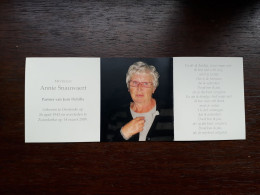 Annie Snauwaert ° Oostende 1943 + Zuienkerke 2009 X Jean Dehille (Fam: Deschoolmeester) - Todesanzeige