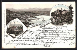 Lithographie Bregenz, Gasthaus Pfänder, Ortsansicht, Gebhardsberg  - Sonstige & Ohne Zuordnung