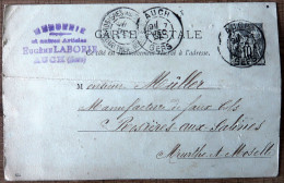 Carte Postale Entier 10c Type Sage - Repiquage "Eugène Laborie Auch (Gers)" 1896 - Postales Tipos Y (antes De 1995)