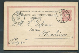 ENTIER 10 PFENNING OBLITERE Aachen En Mai 1884 Pour Malines ( Belgique )  -    LP 32903 - Tarjetas