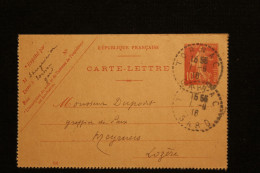 FRANCE CARTE LETTRE TYPE SEMEUSE FOND PLEIN DE TORNAC (GARD) POUR MEYRUEIS (LOZERE) DU 07.09.1916 - Cartes-lettres