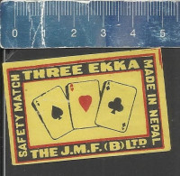 THREE EKKA ( THREE ACES - PLAYING CARDS )  - OLD VINTAGE MATCHBOX LABEL MADE IN NEPAL J.M.F. JOODHA MATCH FACTORY - Matchbox Labels