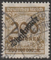 Deut. Reich: 1923, Dienstmarke: Mi. Nr. 83, Freimarke: 200 Mio Mk. Ziffer Im Kreis.  Gestpl./used - Servizio