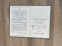 VERBEECK Jan Baptist °ONZE-LIEVE-VROUW-WAVER 1891 +ONZE-LIEVE-VROUW-WAVER 1952 - VERSCHOOTEN - Overlijden