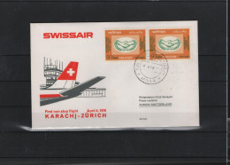 Schweiz Luftpost FFC Swissair 4.4.1970 Karachi - Zürich - Erst- U. Sonderflugbriefe