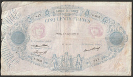 France, 500 Francs, ''Bleu Et Rose'', 4 Juin 1936 - E.2309 - 847  (bon état) - 500 F 1888-1940 ''Bleu Et Rose''