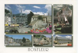 HONFLEUR, MULTIVUE, LE VIEUX BASSIN ET LES FACADES DU QUAI STE CATHERINE, L EGLISE COULEUR   REF 15952 - Honfleur