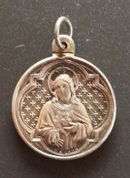 Pendentif Médaille Religieuse Fin XIXe Argenté "Sacré Coeur De Jésus-Christ / Sainte Marie" Religious Medal - Godsdienst & Esoterisme