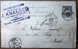 Carte Postale Entier 10c Type Sage - Repiquage "J.KNAEBEL  Saint Jean Le Comtal (Gers)" 1897 - Standard Postcards & Stamped On Demand (before 1995)