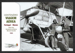 Portugal Carte Entier Postal 2024 Centenaire Voyage Avion A Macau Stationery Aviation Biplane Centennial Macao Air Trip - Airplanes