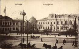 CPA București Bukarest Rumänien, Königspalast, Straßenansicht, Kutschen - Rumänien