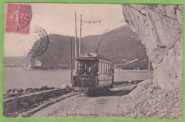 Belle CPA Route De Nice à Monaco La Baie D'Eze Gros Plan Tramway 1907 06 Alpes Maritimes - Strassenbahnen