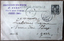 Carte Postale Entier 10c Type Sage - Repiquage "Jh.FERRE Jégun (Gers)" 1897 - Cartoline Postali E Su Commissione Privata TSC (ante 1995)