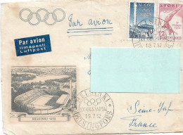 FINLANDE  JEUX OLYMPIQUES D ' HELSINKI 1952 2 TIMBRES SUR ENVELOPPE AVEC CACHET JO ( Recto De L'enveloppe Uniquement ) - Summer 1952: Helsinki