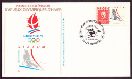 France, FDC, Enveloppe Du 19 Janvier 1991 , Les Menuires , Jeux Olympiques D'hiver " Slalom " - 1990-1999