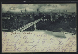 Mondschein-AK München, Ortsansicht Mit Maximilianbrücke  - München