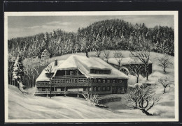 Künstler-AK Hinterzarten Im Hochschwarzwald, Pension Birkenberger Im Schnee  - Hochschwarzwald