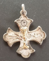 Pendentif Médaille Croix Religieuse Fin XIXe Argent 800 Et Or  "Souvenir De Communion" Religious Medal - Religión & Esoterismo