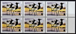 D0360 ZAMBIA 2011, SG 1063 K2,500 Surcharge On 'A' Aquatic Birds,  MNH Marginal Block Of 6 - Zambie (1965-...)