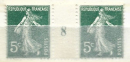 FRANCE N° 137 5C VERT TYPE SEMEUSE CAMEE MILLESIME 1908 NEUF SANS CHARNIERE - Millésime