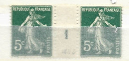 FRANCE N° 137 5C VERT TYPE SEMEUSE CAMEE MILLESIME 1911 NEUF AVEC CHARNIERE LEGERE - Millesimes