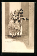 AK Scherzando, Maskierter Herr Mit Einer Dame, Fasching  - Carnaval