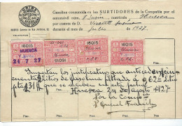 ESPAÑA 1927—Sellos Justificantes De Gasolina En Recibo URIBE SA—Docum. Histórico Anterior A CAMPSA - Spagna