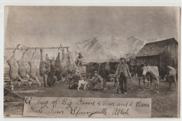 CARTE PHOTO - SCENE DE CHASSE ( SPRINGVILLE - UTAH - USA ) - CHASSEURS - 4 ELANS OU CERFS ET 5 OURS TUES ( DEER & BEAR ) - Jacht