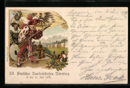 Lithographie Nürnberg, XII. Deutsches Bundesschiessen 1897, Schützenfest  - Caccia