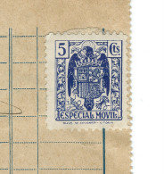 ESPAÑA, 1940. Timbre ESPECIAL MOVIL 5 Cts. HIJOS DE FOURNIER - VITORIA — Sello Fiscal En Factura - Fiscali