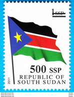 SOUTH SUDAN Surcharge Overprint Printing Variation 500 SSP OP In Black On 1 SSP Flag Stamp Südsudan Soudan Du Sud - Sudan Del Sud