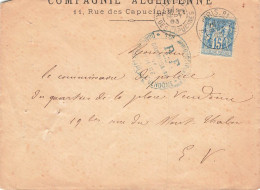 LETTRE. SAGE. 15c. PARIS 81. Bd DES CAPUCINES COMPAGNIE ALGERIENNE. CACHET COMMISSAIRE DE POLICE GUARTIER PLACE VENDOME - 1877-1920: Semi Modern Period