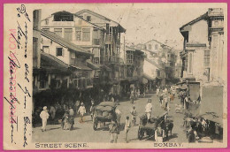 Ag3842  - INDIA - VINTAGE POSTCARD - 1905 -  Bombay - Street Scene - Indien