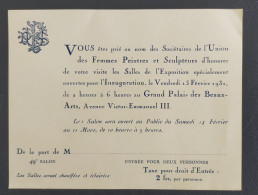 Ticket D'entrée 40e Salon Femme Peintre Et Sculpteur Grand Palais Des Beaux-Arts Avenue Victor-Emmanuel III 1931 - Eintrittskarten