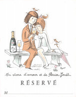 Raymond PEYNET - Carte De Réservation Prédécoupée Pour Le Champagne Perrier-Jouët, Epernay - Amoureux Sur Banc Public - Peynet