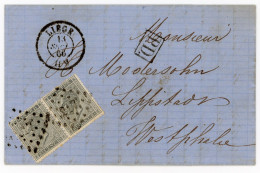 1866, Lettre Avec 2x N° 17 Liège Pour Lippstadt (Westfalen) + Marque D'entrée Allemagne Est, Verviers Coeln + AUSG.No.1 - 1865-1866 Profilo Sinistro