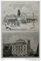Caen - Place Royale Et La Statue De Louis XIV - Rouen  Pavillon Du Nouveau Musée -  Page Original 1882 - Historische Dokumente