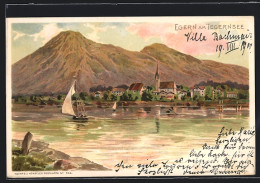 Lithographie Egern / Tegernsee, Totale Mit Kirche  - Tegernsee