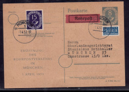 Posthorn Ganzsache , Eröffnung Rohrpostverkehr München 1953 - Andere & Zonder Classificatie