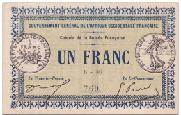 GUINEE - BON DE CAISSE DE 1franc Afrique Occidentale Française - Colonies - 1917 - Guerre 14 - WW1 - Bons & Nécessité