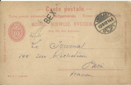 SUISSE  CARTE 10c  MARQUE LINEAIRE BEX + AMBULANT N° 2 POUR PARIS  DE 1902 LETTRE COVER - Briefe U. Dokumente