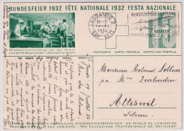 1932 Bundesfeier Bildpostkarte - Mindererwerbsfähige Bei Der Arbeit - Gelaufen Ab LAUSANNE 2 - Interi Postali