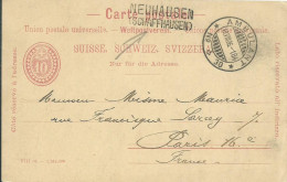 SUISSE  CARTE 10c  MARQUE LINEAIRE NEUHAUSEN + AMBULANT N° 30 POUR PARIS  DE 1906 LETTRE COVER - Cartas & Documentos