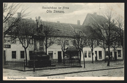 AK Schöppenstedt, Geschäftshaus Otto Siemann Und Kriegerdenkmal  - Autres & Non Classés