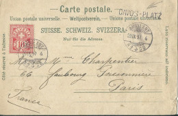 SUISSE  CARTE 10c  MARQUE LINEAIRE DAVOS-PLATZ + AMBULANT N° 32 POUR PARIS  DE 1897 LETTRE COVER - Storia Postale