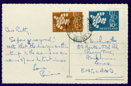 Ref 1648 - Netherlands Postcard With 1961 Europa Set Cancelled At Amsterdam Station - Covers & Documents