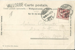 SUISSE  CARTE 10c  MARQUE LINEAIRE VALLORBE  + AMBULANT N° 6 POUR BADEN  DE 1904 LETTRE COVER - Cartas & Documentos